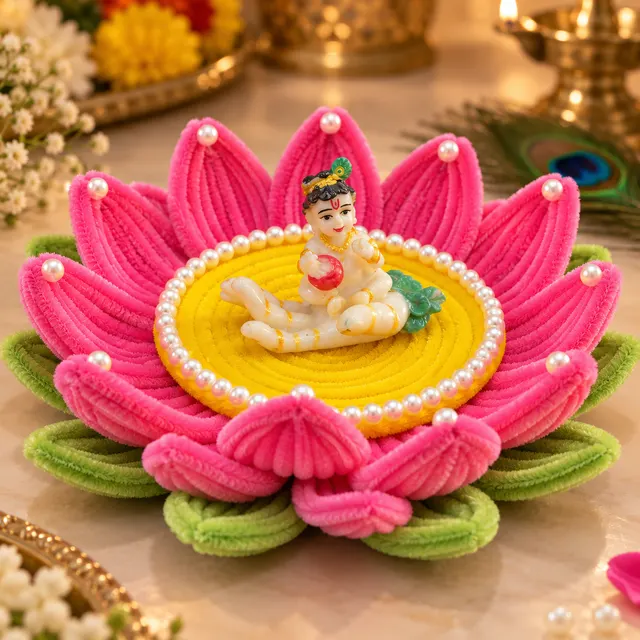 A pink lotus aasan with a small idol