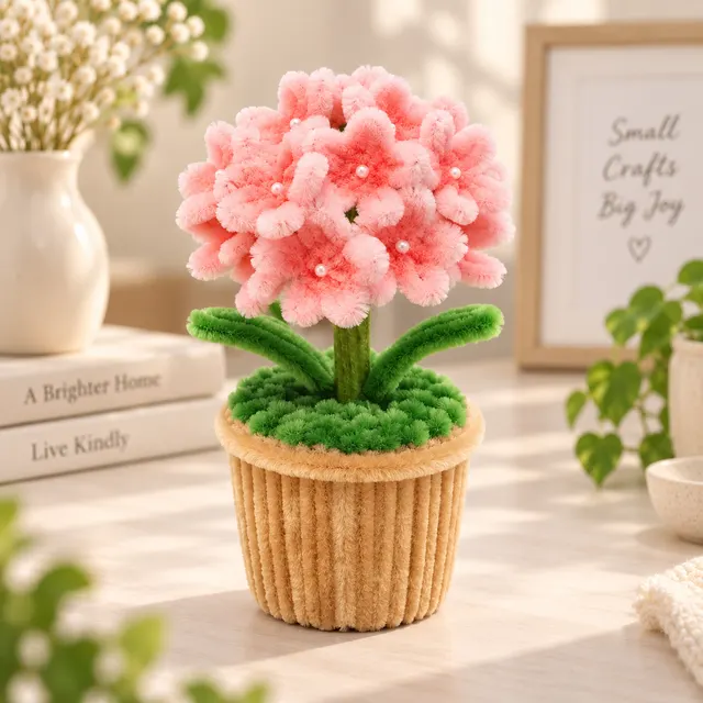 A pink hydrangea pot