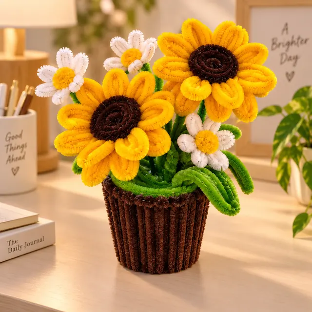 A sunflower and daisy pot