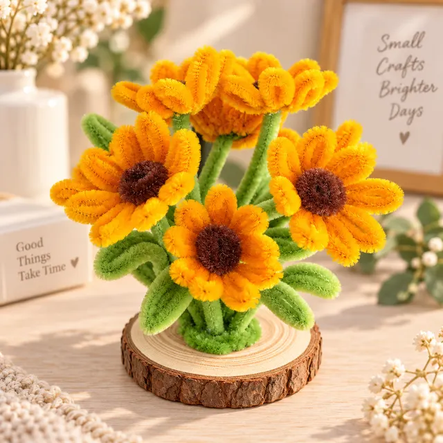 Sunflowers on a wooden base